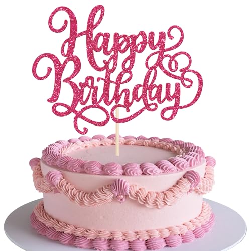 1 Stück Geburtstag Kuchen Deko Glitzer Happy Birthday Cake Topper Geburtstag Tortendeko Gute zum Geburtstag Kuchen Deko für Geburtstag Jahrestag Thema Party Kuchen Dekorationen Roserot von SYKYCTCY