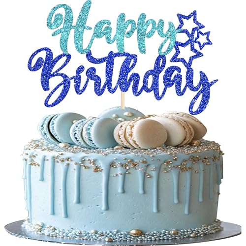1 Stück Geburtstag Kuchen Deko Happy Birthday Cake Topper Glitzer Alles Gute zum Geburtstag Tortendeko für Baby Dusche Kinder Party Kuchen Dekorationen Dunkelblau von SYKYCTCY