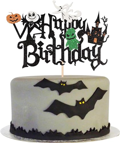 1 Stück Halloween Happy Birthday Tortendeko Glitzer Halloween Zauberer Geist Kürbis Kuchen Deko für Haunted House Witch Kürbis Herbst Themed Cake Dekoration Geburtstag Party von SYKYCTCY