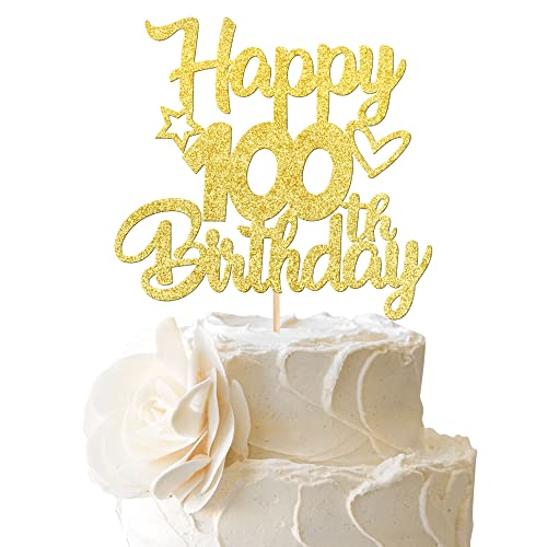1 Stück Happy 100th Birthday Cake Topper Heart Star 100 Fabulous Tortendeko Prost auf 100 Jahre alt neunzig fabelhafte Tortendekorationen 100 Geburtstag Party Kuchen Dekoendeko Gold von SYKYCTCY