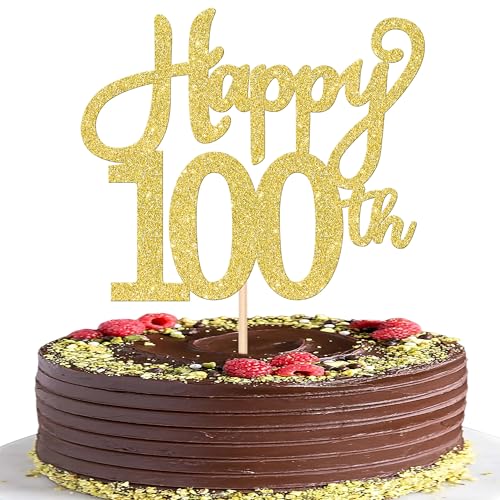 1 Stück Happy 100th Geburtstag Kuchen Deko Glitzer Happy 100th Cake Toper Prost auf 100 Jahre alt Cake Topper für 100th Jahrestag Geburtstag Party Kuchen Dekorationen Gold von SYKYCTCY