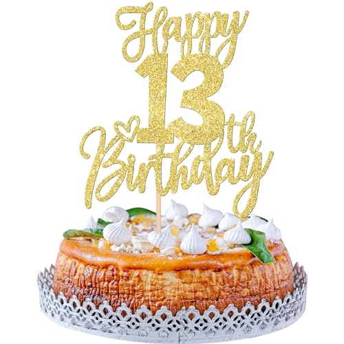 1 Stück Happy 13th Birthday Tortendeko Glitzer Prost auf 13 Jahre Geburtstag Kuchen Deko Sweet 13 Cake Topper für Happy 13th Birthday Theme Party Kuchen Dekoendeko Gold 1 Stück Happy 13th Birthday Tortendeko Glitzer Prost auf 13 Jahre Geburtstag Kuchen Deko Sweet 13 Cake Topper für Happy 13th Birthday Theme Party Kuchen Dekoendeko Gold von SYKYCTCY