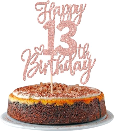 1 Stück Happy 13th Birthday Tortendeko Glitzer Prost auf 13 Jahre Geburtstag Kuchen Deko Sweet 13 Cake Topper für Happy 13th Birthday Theme Party Kuchen Dekoendeko Rosegold von SYKYCTCY
