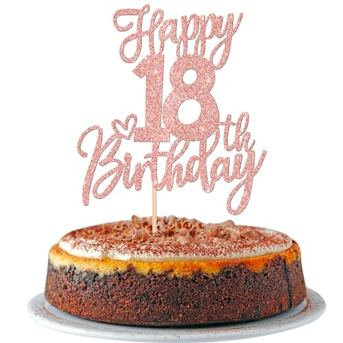 1 Stück Happy 18th Birthday Tortendeko Glitzer Prost auf 18 Jahre Geburtstag Kuchen Deko Sweet 18 Cake Topper für Happy 18th Birthday Theme Party Kuchen Dekoendeko Rosegold von SYKYCTCY