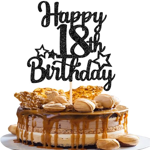 1 Stück Happy 18th Geburtstag Tortendeko Glitzer Kleiner Stern 18 Fabulous Kuchen Deko Geburtstag Schilder Kuchen Dekorationen für 18th Geburtstag Thema Party Kuchen Dekoration Schwarz von SYKYCTCY