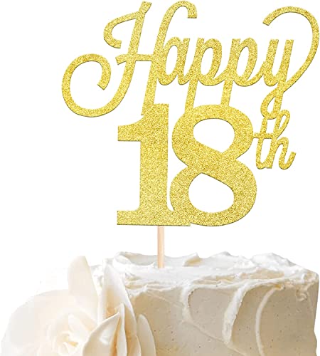 1 Stück Happy 18th Tortendeko Glitzer Number 18 Geburtstag Kuchen Deko Eighteen Torten Dekorationen für Cheers to 18 Jahre alt Geburtstag Hochzeit Jahrestag Party Gold von SYKYCTCY