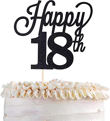 1 Stück Happy 18th Tortendeko Glitzer Number 18 Geburtstag Kuchen Deko Eighteen Torten Dekorationen für Cheers to 18 Jahre alt Geburtstag Hochzeit Jahrestag Party Schwarz von SYKYCTCY