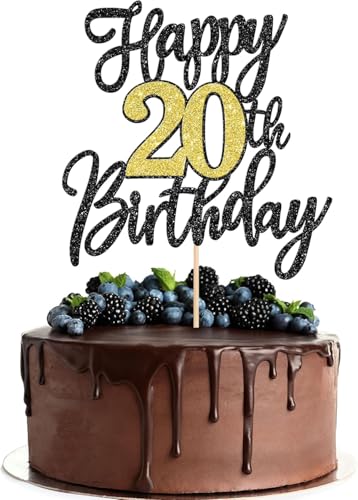 1 Stück Happy 20th Birthday Cake Topper Glitzer Schwarz Gold Prost auf 20 Jahre Kuchen Deko Nummer 20 Fabelhaft Tortendeko für Happy 20th Geburtstag Jahrestag Party Dekorationen 1 Stück Happy 20th Birthday Cake Topper Glitzer Schwarz Gold Prost auf 20 Jahre Kuchen Deko Nummer 20 Fabelhaft Tortendeko für Happy 20th Geburtstag Jahrestag Party Dekorationen von SYKYCTCY