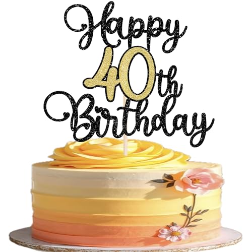 1 Stück Happy 40th Birthday Cake Topper Glitzer Prost auf 40 Jahre Tortendeko 40 Fabelhaft Kuchen Deko für Happy 40th Geburtstag Jahrestag Party Kuchen Dekoration Schwarz Gold von SYKYCTCY