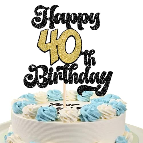 1 Stück Happy 40th Birthday Tortendeko Glitzer 40 Fabelhaft Kuchen Deko Geburtstag Zeichen Cake Topper für 40th Geburtstag Party Kuchen Dekorationen Schwarz Gold von SYKYCTCY