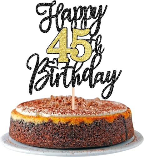 1 Stück Happy 45th Birthday Cake Topper Glitzer Schwarz Gold Prost auf 45 Jahre Kuchen Deko Nummer 45 Fabelhaft Tortendeko für Happy 45th Geburtstag Jahrestag Party Dekorationen 1 Stück Happy 45th Birthday Cake Topper Glitzer Schwarz Gold Prost auf 45 Jahre Kuchen Deko Nummer 45 Fabelhaft Tortendeko für Happy 45th Geburtstag Jahrestag Party Dekorationen von SYKYCTCY