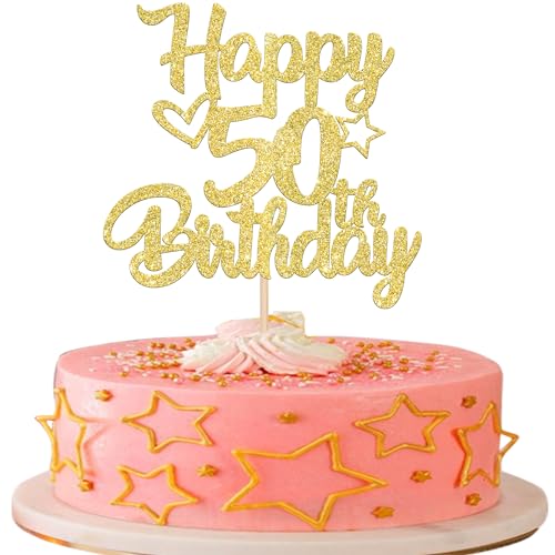 1 Stück Happy 50th Birthday Cake Topper Heart Star 50 Fabulous Tortendeko Prost auf 50 Jahre alt Fünfzig fabelhafte Tortendekorationen 50 Geburtstag Party Kuchen Dekoendeko Gold von SYKYCTCY