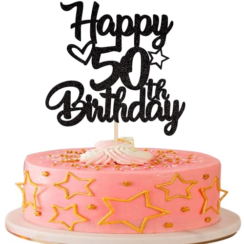 1 Stück Happy 50th Birthday Cake Topper Heart Star 50 Fabulous Tortendeko Prost auf 50 Jahre alt Fünfzig fabelhafte Tortendekorationen 50 Geburtstag Party Kuchen Dekoendeko Schwarz von SYKYCTCY