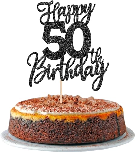 1 Stück Happy 50th Birthday Tortendeko Glitzer Prost auf 50 Jahre Geburtstag Kuchen Deko 50 Fabulous Cake Topper für Happy 50th Birthday Theme Party Kuchen Dekoendeko Schwarz von SYKYCTCY