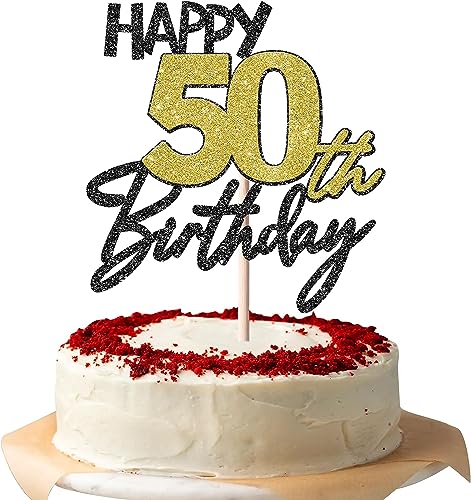 1 Stück Happy 50th Geburtstag Tortendeko Glitzer - Cheers to 50 Jahre Kuchen Pick - 50 Fabulous Cake Topper für Thema Party Torten Dekoration von SYKYCTCY