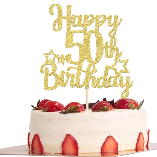 1 Stück Happy 50th Geburtstag Tortendeko Glitzer Stern 50 Fabelhaft Kuchen Deko Cheers to 50th Kuchen Dekorationen für 50th Geburtstag Theme Party Kuchen Dekoration Gold von SYKYCTCY