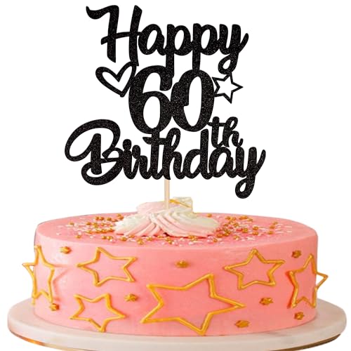 1 Stück Happy 60th Birthday Cake Topper Heart Star 60 Fabulous Tortendeko Prost auf 60 Jahre alt Sechzig fabelhafte Tortendekorationen 60 Geburtstag Party Kuchen Dekoendeko Schwarz von SYKYCTCY