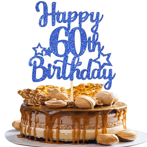 1 Stück Happy 60th Geburtstag Tortendeko Glitzer Stern 60 Fabelhaft Kuchen Deko Cheers to 60 Cake Topper für 60th Geburtstag Theme Party Kuchen Dekorationen Dunkelblau von SYKYCTCY