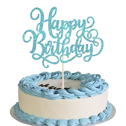 1 Stück Happy Birthday Cake Topper Glitzer Geburtstag Tortendeko Gute zum Geburtstag Kuchen Deko für Geburtstag Jahrestag Thema Party Kuchen Dekorationen Hellblau von SYKYCTCY