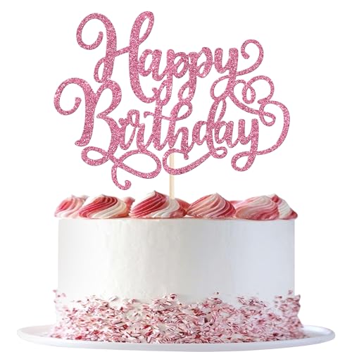 1 Stück Happy Birthday Cake Topper Glitzer Geburtstag Tortendeko Gute zum Geburtstag Kuchen Deko für Geburtstag Jahrestag Thema Party Kuchen Dekorationen Rosa von SYKYCTCY