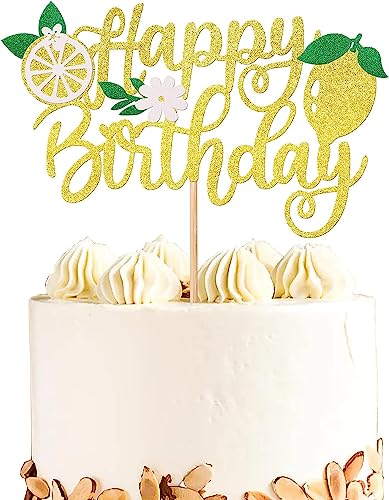 1 Stück Happy Birthday Geburtstag Tortendeko, Glitzer Zitrone Torten Deko Sommer Früchte Cake Topper für Kinder Jungen Mädchen Geburtstag Baby Dusche Party Supplies von SYKYCTCY