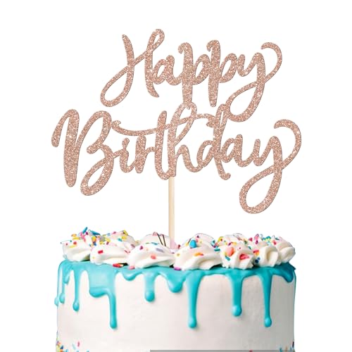 1 Stück Happy Birthday Tortendeko Glitzer Geburtstag Cake Topper zum Feiern alles Gute zum Geburtstag Party Kuchen Dekorationen Zubehör Rosegold von SYKYCTCY