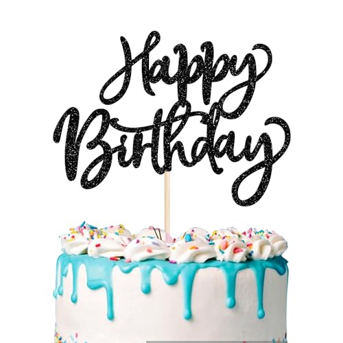 1 Stück Happy Birthday Tortendeko Glitzer Geburtstag Cake Topper zum Feiern alles Gute zum Geburtstag Party Kuchen Dekorationen Zubehör Schwarz 1 Stück Happy Birthday Tortendeko Glitzer Geburtstag Cake Topper zum Feiern alles Gute zum Geburtstag Party Kuchen Dekorationen Zubehör Schwarz von SYKYCTCY