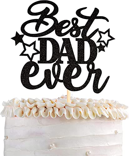 1 Stück Happy Father's Day Tortendeko Glitzer Best Dad Ever Kuchen Deko Super Dad Star Torten Dekoration Love Dad Cupcake Topper für Father's Day Thema Party Männer Geburtstag Cake Decoration Schwarz von SYKYCTCY
