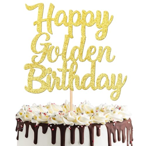 1 Stück Happy Golden Birthday Tortendeko Glitzer Gold Geburtstag Cake Topper Goldener Geburtstag Kuchen Deko für Feiern Geburtstag Jahrestag Thema Party Kuchen Dekorationen von SYKYCTCY