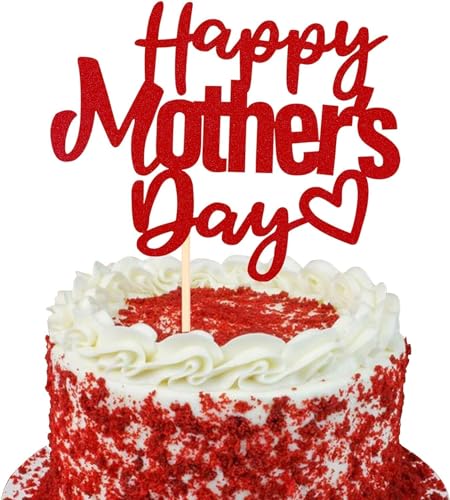 1 Stück Happy Mother's Day Cupcake Toppers Glitter Nummer 1 Mom Liebe Herz Beste Mom Cupcake Picks für Frauen Geburtstag Happy Muttertag Thema Party Kuchen Dekorationen Supplies Rot von SYKYCTCY