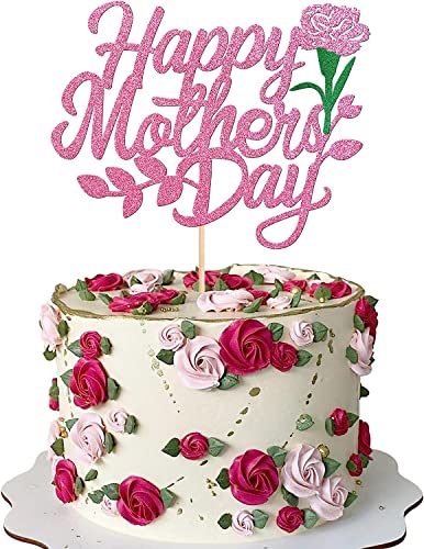 1 Stück Happy Mother's Day Tortendeko Glitzer Herz Liebe dich Mama Cake Topper Kuchen Deko für Mother's Day Party Rose Flower Mom Cake Decoration Rosa von SYKYCTCY
