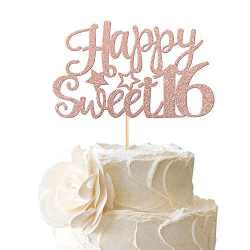 1 Stück Happy Sweet Teenager 16 Cake Topper Glücklich süß 16 Kuchendekoration Jungen Mädchen Happy 16th Birthday Tortendeko Geburtstag Teenager Geburtstag Party Prost bis 16 Jahre Party Roségold von SYKYCTCY