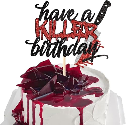 1 Stück Have a Killer Birthday Tortendeko Glitzer Horror Klassiker Halloween Kuchen Deko für Blutigen Horror Thema Geburtstag Cake Topper Halloween Party Kuchen Dekorationen Schwarz Rot 1 Stück Have a Killer Birthday Tortendeko Glitzer Horror Klassiker Halloween Kuchen Deko für Blutigen Horror Thema Geburtstag Cake Topper Halloween Party Kuchen Dekorationen Schwarz Rot von SYKYCTCY