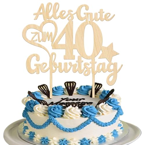 1 Stück Holz Torten Deko Alles Gute zum 40. Geburtstag Tortendeko Prost auf 40 Kuchen Deko Cake Topper für Männer Frauen 40th Party Kuchen Dekorationen von SYKYCTCY