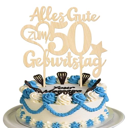 1 Stück Holz 50th Tortendeko Alles Gute zum 50. Geburtstag Kuchen Deko für Prost auf 50 Jahre Männer Frauen Party Dekorationen von SYKYCTCY