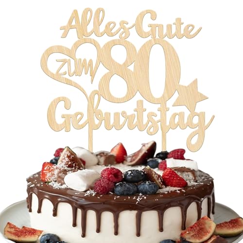 1 Stück Holz 80th Tortendeko Alles Gute zum Geburtstag 80 Jahre alt Kuchen Deko 80th Kuchendeko für Prost auf 80 Männer Frauen Geburtstag Party Kuchen Dekorationen von SYKYCTCY