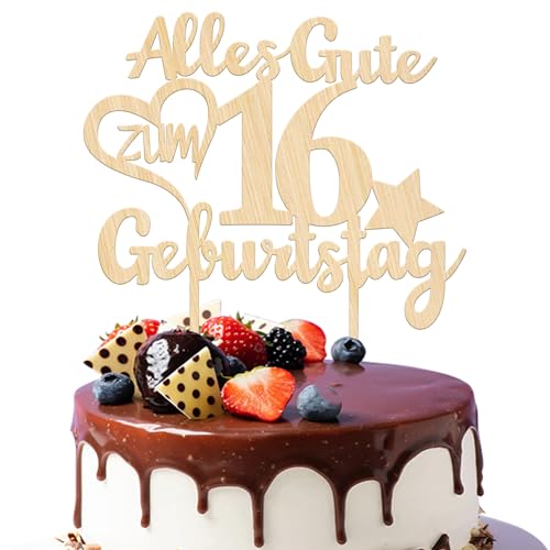 1 Stück Holz Alles Gute zum 16. Geburtstag Tortendeko Kuchen Deko Prost auf 16 Jahre Kuchendeko für Jungen Mädchen Party Dekorationen von SYKYCTCY