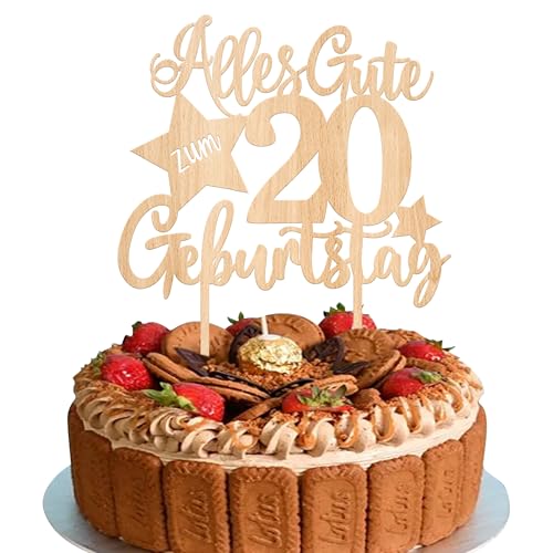 1 Stück Holz Alles Gute zum 20. Geburtstag Tortendeko Kuchen Deko Prost auf 20 Jahre Kuchendeko für Jungen Mädchen Party Dekorationen von SYKYCTCY