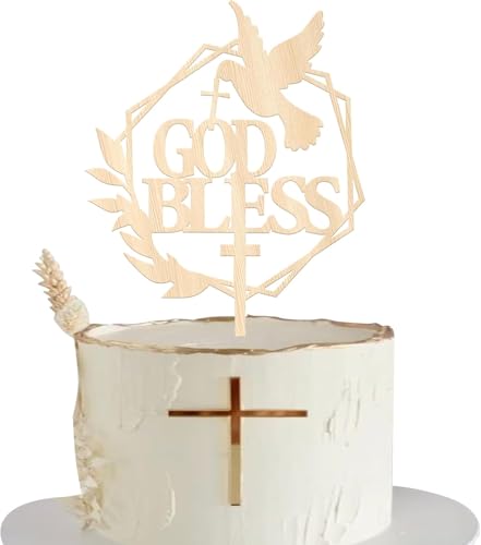 1 Stück Holz God Bless Cake Topper Tauben Kreuz Tortendeko Erste Kommunion Kuchen Deko Religiöse Taufe Gott Segne Kuchen Dekoration Für Religiöse Theme Party Baby Shower Geburtstag Party von SYKYCTCY