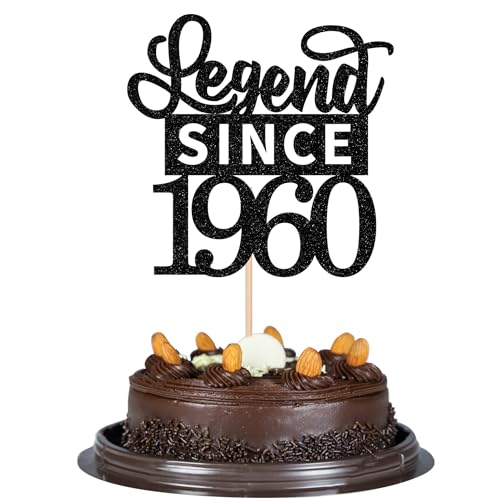1 Stück Legend Since 1960 Tortendeko Glitzer 65th Kuchen Deko Alles Gute zum Geburtstag Cake Topper für Prost auf 65th Geburtstag Jahrestag Party Kuchen Dekorationen Schwarz von SYKYCTCY