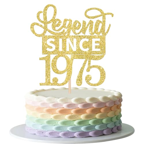 1 Stück Legend Since 1975 Tortendeko Glitzer 50th Kuchen Deko Alles Gute zum Geburtstag Cake Topper für Prost auf 50th Geburtstag Jahrestag Party Kuchen Dekorationen Gold von SYKYCTCY