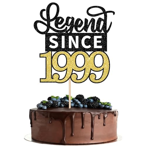 1 Stück Legend Since 1999 Cake Topper Glitzer 26th Geburtstag Kuchen Deko Alles Gute zum Geburtstag 26 Tortendeko für Prost auf 26th Geburtstag Jahrestag Party Kuchen Dekorationen Schwarz Gold von SYKYCTCY