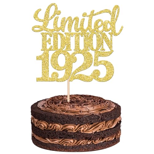 1 Stück Limited Edition 1925 Tortendeko Glitzer 100th Glitzer Kuchen Deko Prost auf 100 Jahre 100 & Fabelhaft Cake Topper für Männer und Frauen Geburtstag Party Kuchen Dekoration Gold von SYKYCTCY