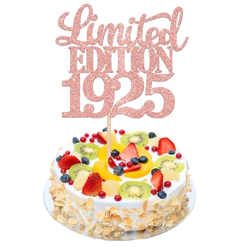 1 Stück Limited Edition 1925 Tortendeko Glitzer 100th Glitzer Kuchen Deko Prost auf 100 Jahre 100 & Fabelhaft Cake Topper für Männer und Frauen Geburtstag Party Kuchen Dekoration Rosegold von SYKYCTCY