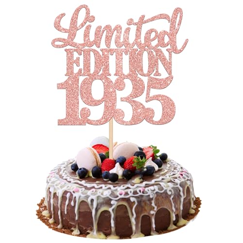 1 Stück Limited Edition 1935 Tortendeko Glitzer 90th Glitzer Kuchen Deko Prost auf 90 Jahre 90 & Fabelhaft Cake Topper für Männer und Frauen Geburtstag Party Kuchen Dekoration Rosegold von SYKYCTCY