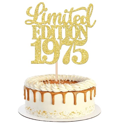 1 Stück Limited Edition 1975 Cake Topper Glitzer 50th Geburtstag Tortendeko Prost auf 50 Jahre 50 & Fabelhaft Kuchen Deko für Männer und Frauen Geburtstag Party Kuchen Dekoration Gold von SYKYCTCY