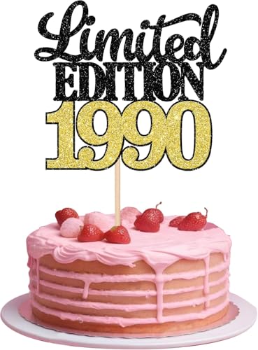 1 Stück Limited Edition 1990 Tortendeko Glitzer 35th Glitzer Kuchen Deko Prost auf 35 Jahre 35 & Fabelhaft Cake Topper für Männer und Frauen Geburtstag Party Kuchen Dekoration Schwarz Gold von SYKYCTCY