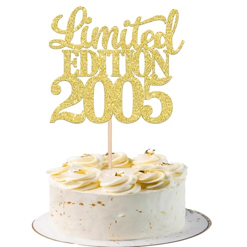 1 Stück Limited Edition 2005 Cake Topper Glitzer 20th Geburtstag Tortendeko Prost auf 20 Jahre 20 & Fabelhaft Kuchen Deko für Männer und Frauen Geburtstag Party Kuchen Dekoration Gold von SYKYCTCY