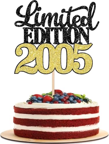 1 Stück Limited Edition 2005 Cake Topper Glitzer 20th Geburtstag Tortendeko Prost auf 20 Jahre 20 & Fabelhaft Kuchen Deko für Männer und Frauen Geburtstag Party Kuchen Dekoration Schwarz Gold von SYKYCTCY