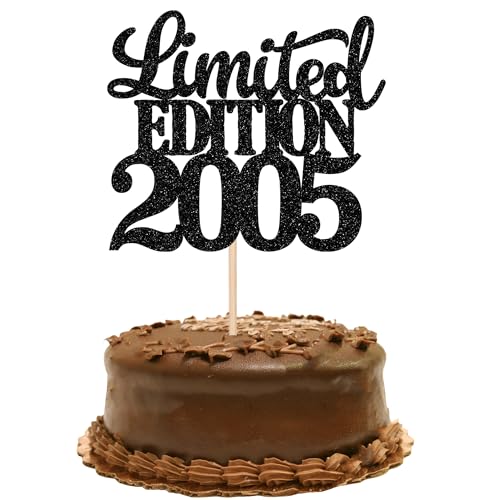 1 Stück Limited Edition 2005 Cake Topper Glitzer 20th Geburtstag Tortendeko Prost auf 20 Jahre 20 & Fabelhaft Kuchen Deko für Männer und Frauen Geburtstag Party Kuchen Dekoration Schwarz von SYKYCTCY